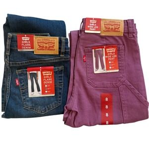 Levi Strauss & Co Girls Size 8 Jeans Bundle Flare Blue Wide Leg Purple 2pk NWT